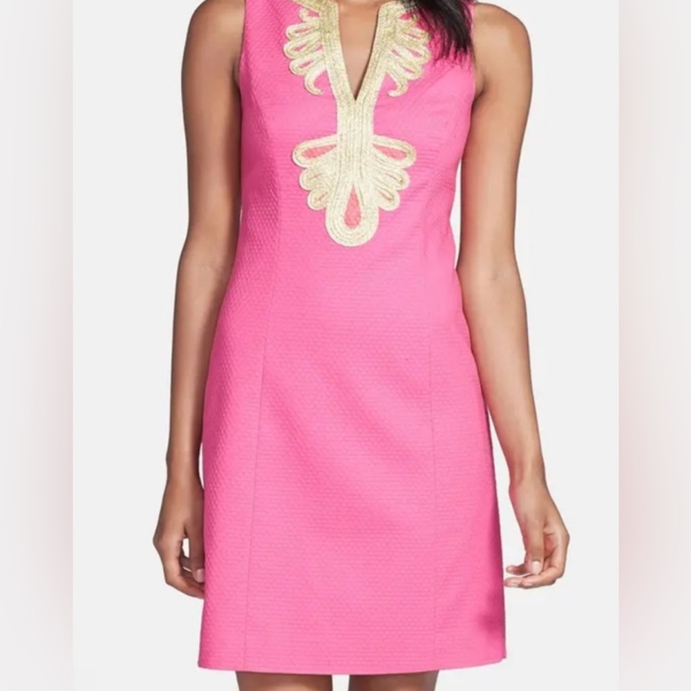 Lilly Pulitzer Janice Shift Dress ~ Size 2 ~ Hotty Pink Gold Soutache